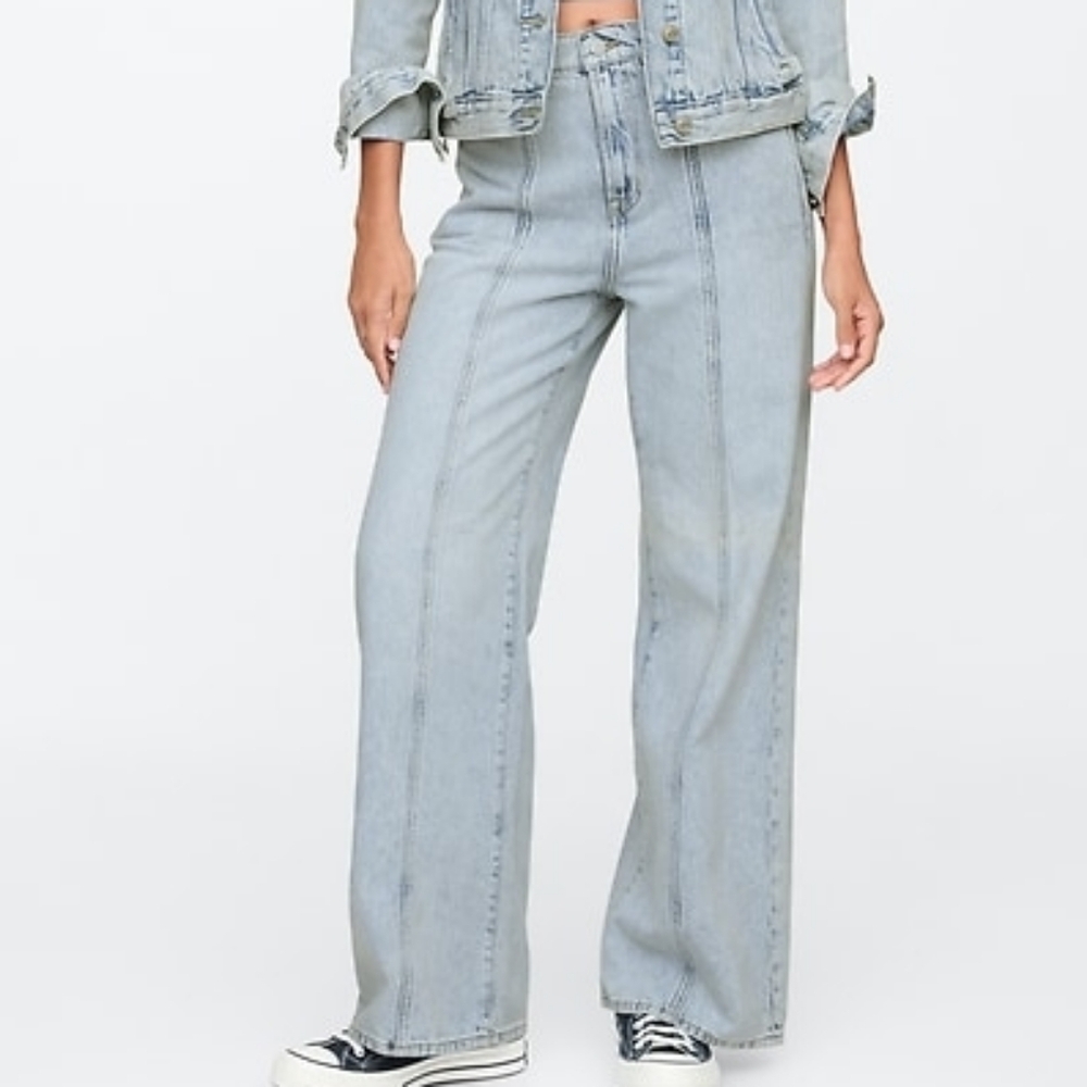 GAP High Rise Drapey Soft Seamed Wide-Leg Jeans Light Wash 31 SHORT